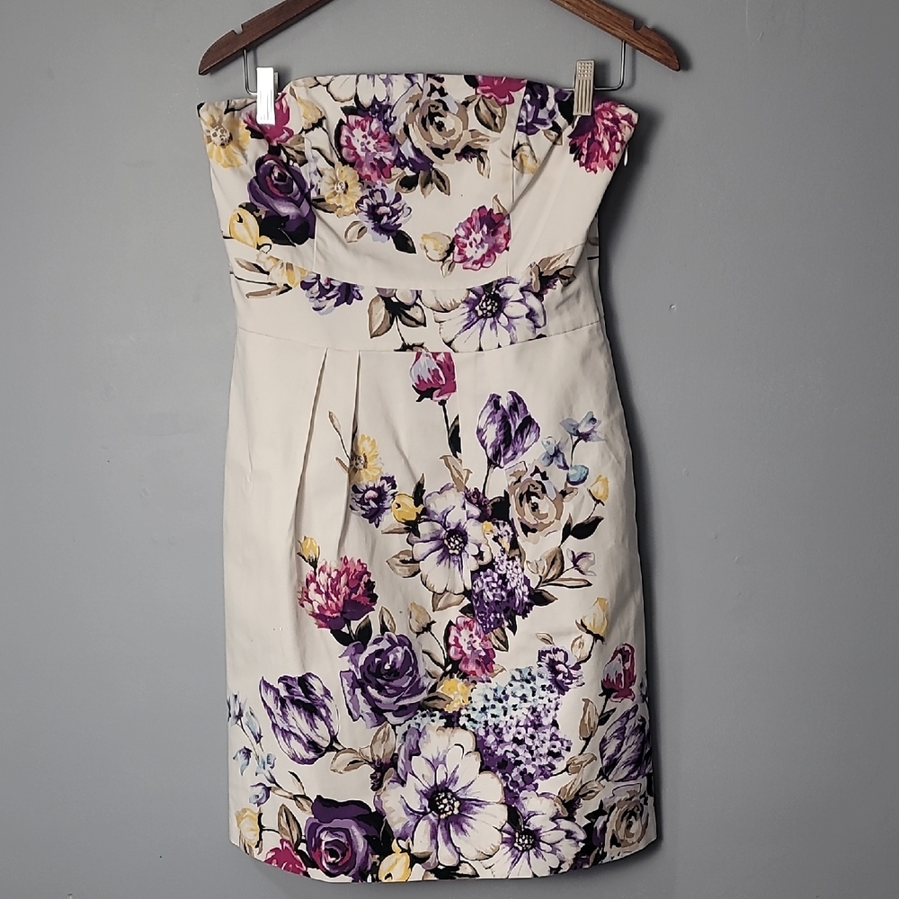 WHBM Cottagecore Strapless Floral Print Dress